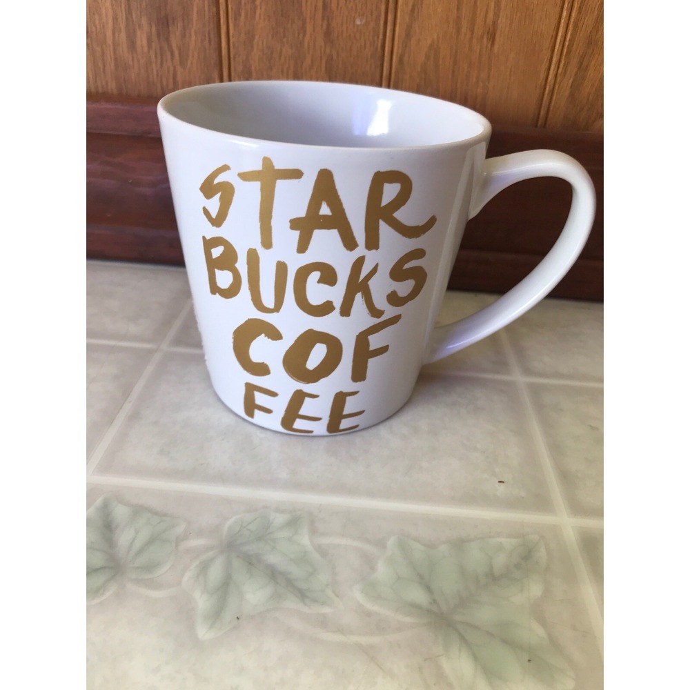 Starbucks 2015 Coffee Cup Mug 14.2‎ oz White with Gold Writing